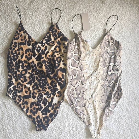 Gaze Animal Print Women's Bodysuit Set Of 2 Tops - Picture 14 of 14
